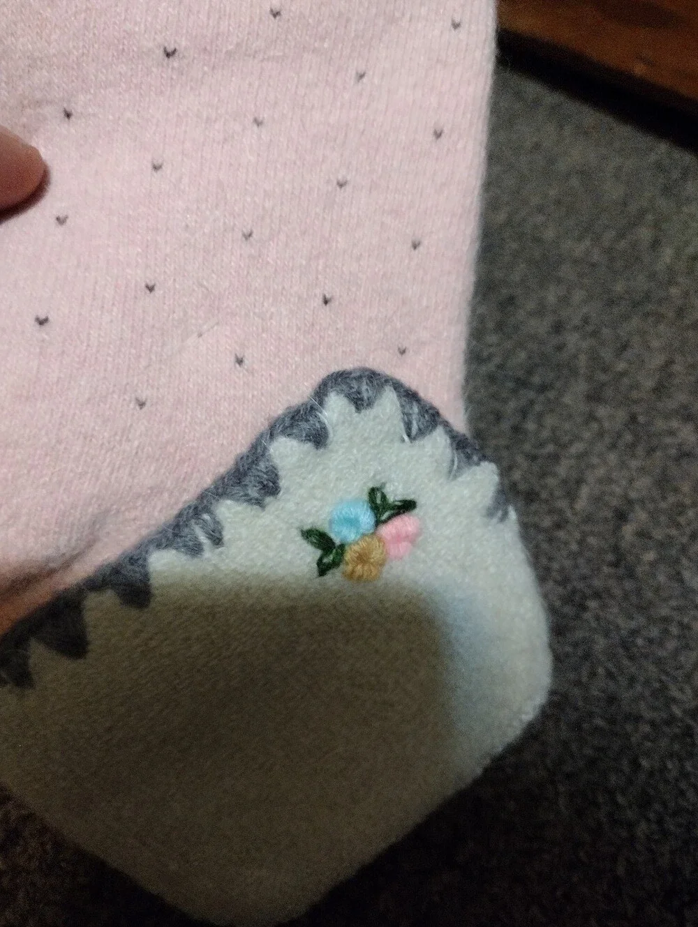 XTS Pink & Cream Premium Angora Embroidered Cozy Socks 1 Pair
